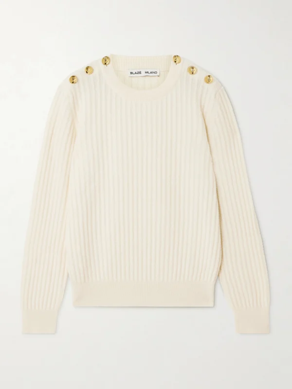 BLAZÉ Milano Highland Button-detailed Cable-knit Wool and Cashmere-blend Sweater