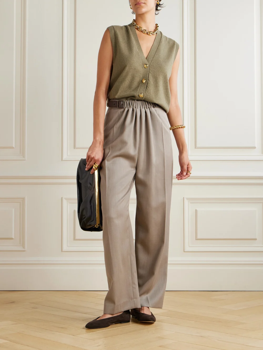 BLAZÉ Milano Highland Wool and Cashmere-blend Vest, worn by a model