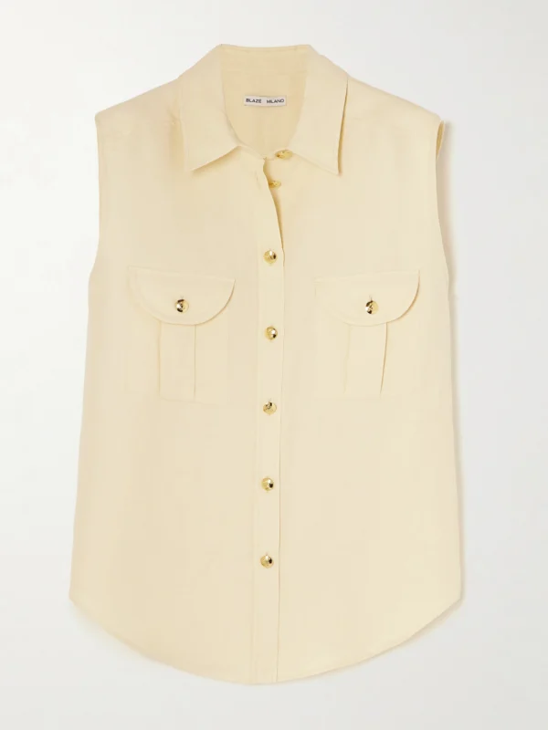 BLAZÉ Milano Pekin Linen and Silk-blend Twill Vest