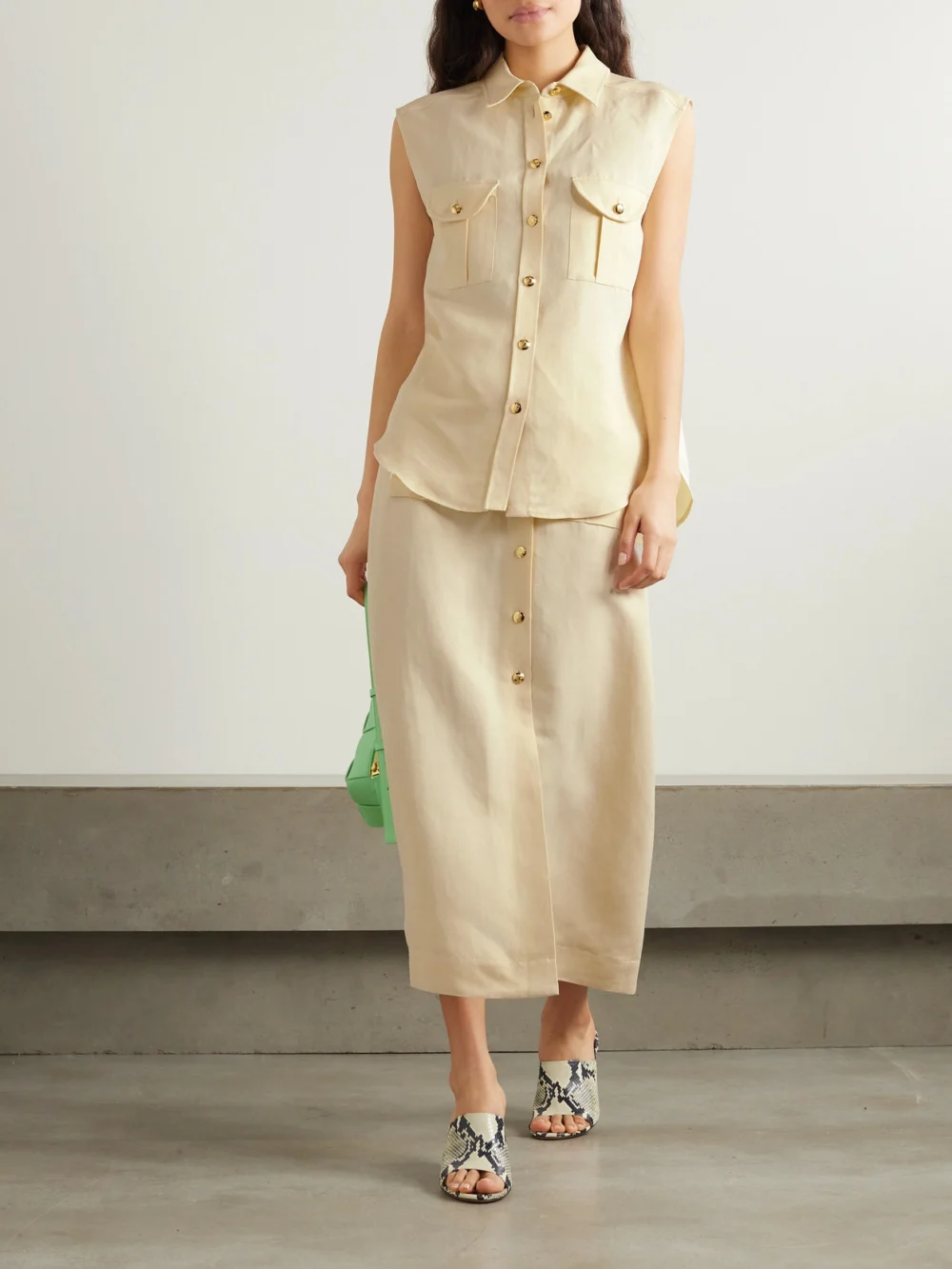 BLAZÉ Milano Pekin Linen and Silk-blend Twill Vest, worn by a model