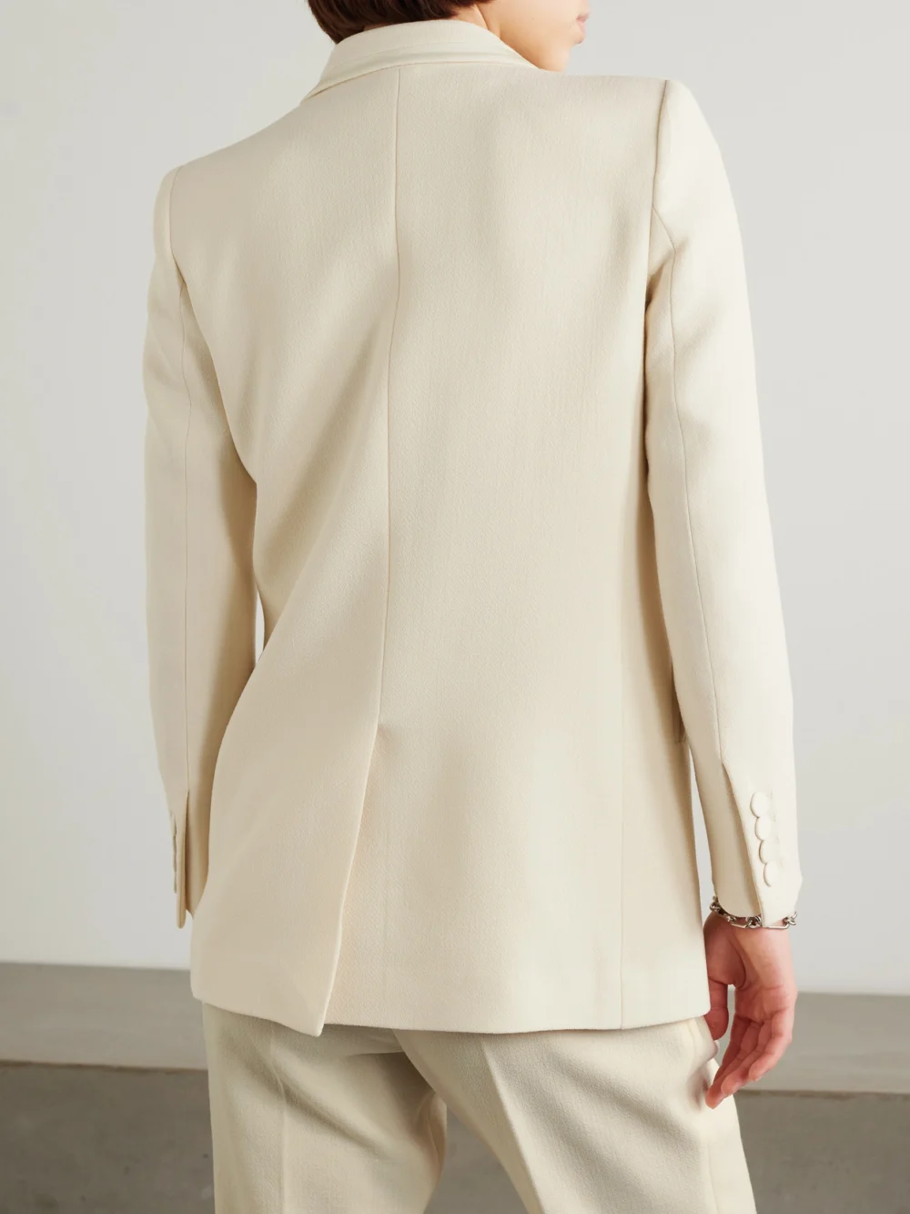 Back view of the BLAZÉ Milano Resolute Everyday Double-breasted Silk Twill-trimmed Wool-crepe Blazer