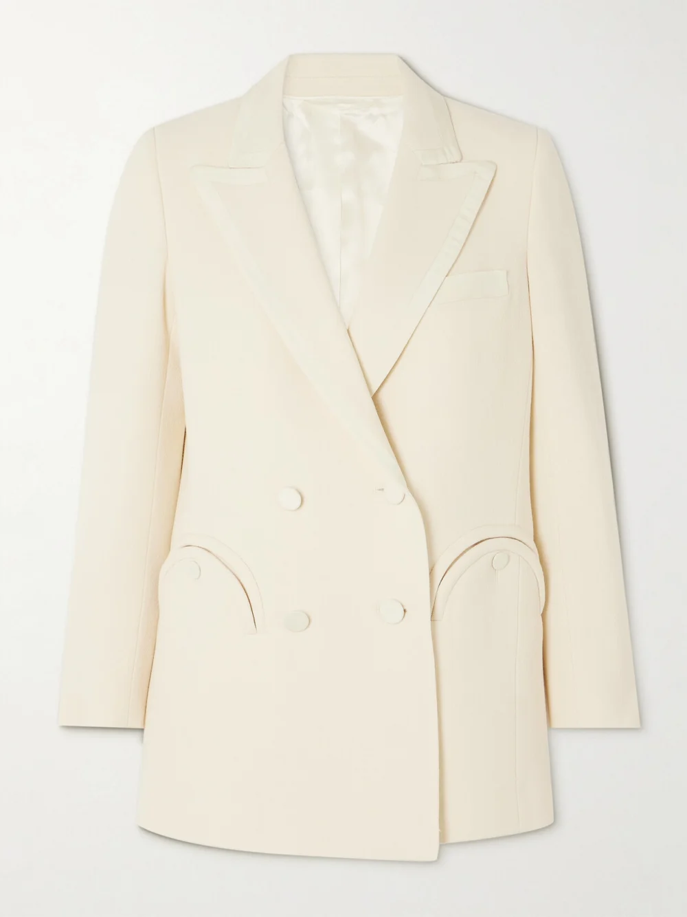 BLAZÉ Milano Resolute Everyday Double-breasted Silk Twill-trimmed Wool-crepe Blazer in cream