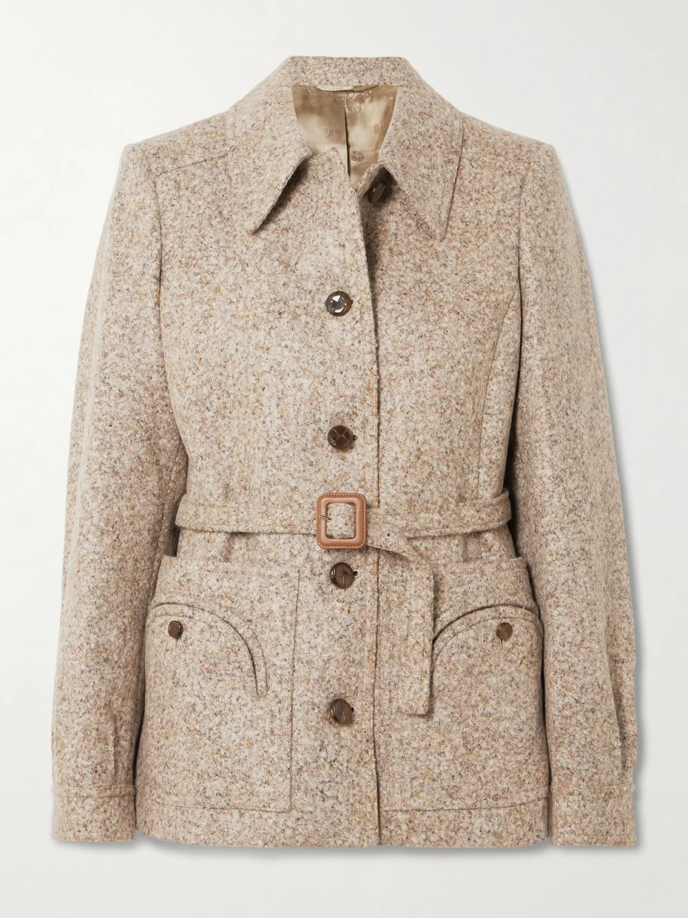 BLAZÉ Milano Seanna Paint Belted Leather-trimmed Alpaca and Wool-blend Jacket in beige