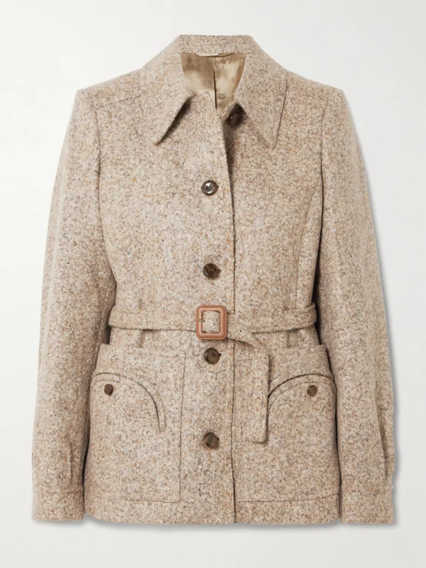 BLAZÉ Milano Seanna Paint Belted Leather-trimmed Alpaca and Wool-blend Jacket