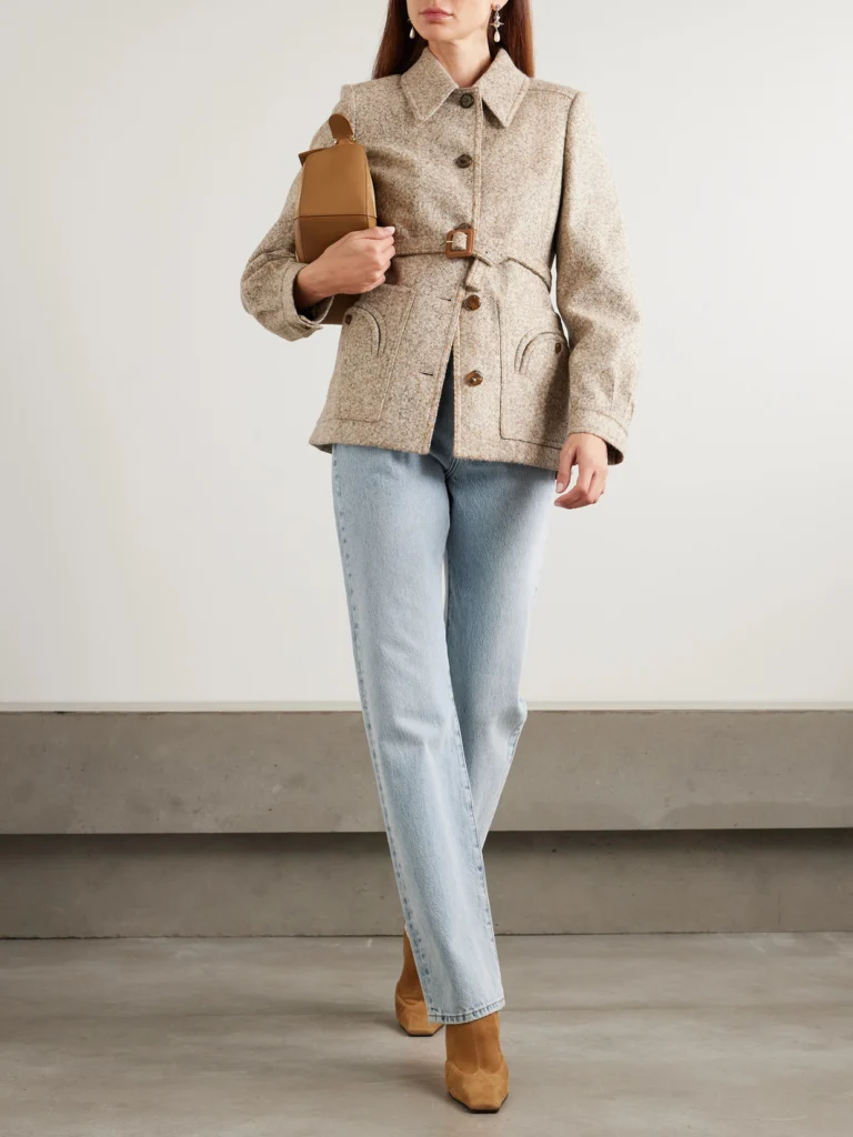 BLAZÉ Milano Seanna Paint Belted Leather-trimmed Alpaca and Wool-blend Jacket
