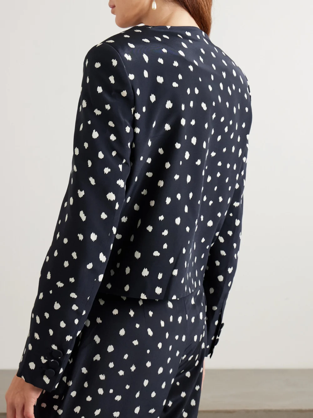 Back view of the BLAZÉ Milano Shamo Polka-dot Silk Jacket