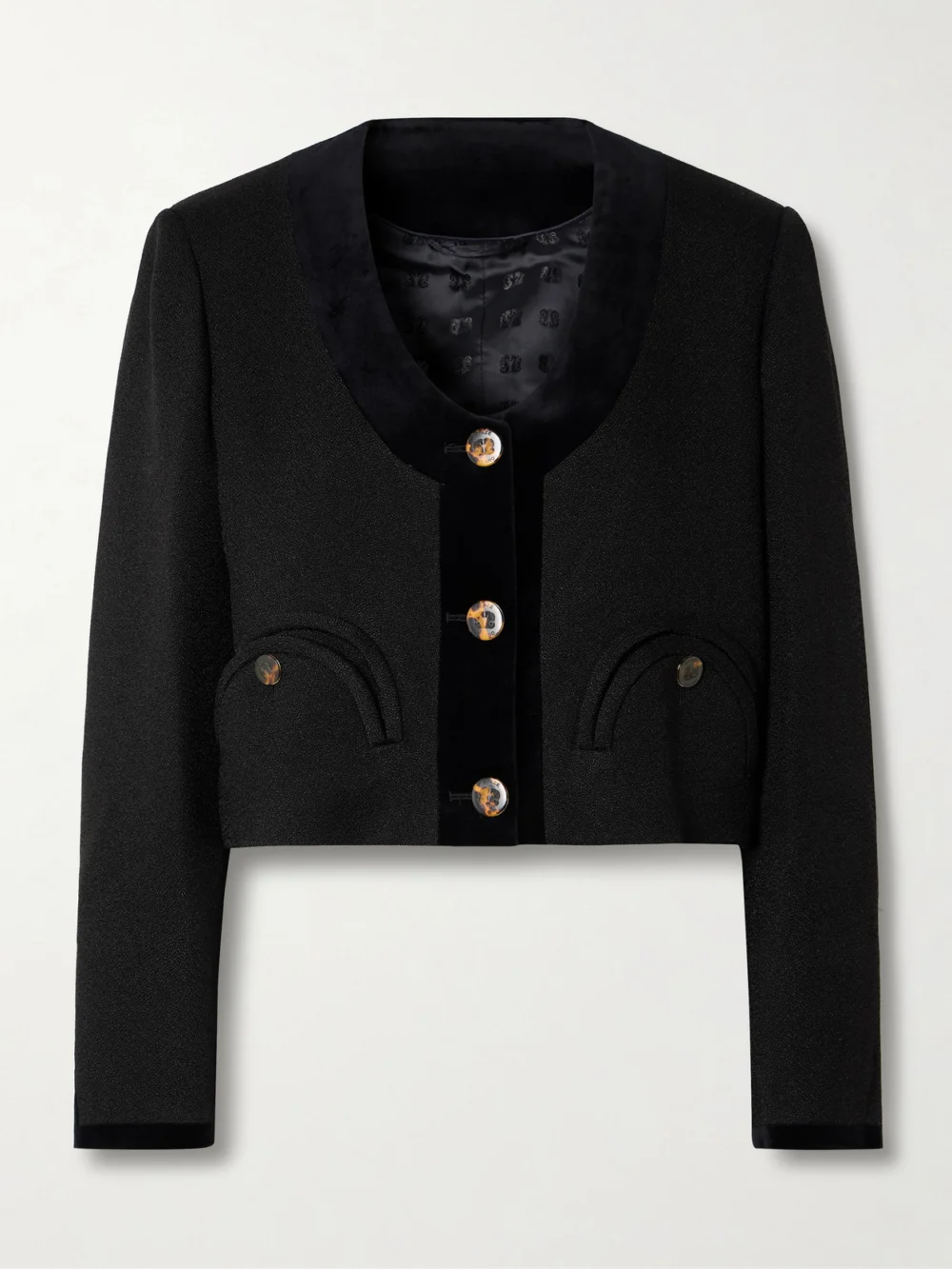 BLAZÉ Milano Spiti Cropped Cotton Velvet-trimmed Woven Jacket in black