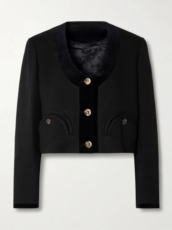 BLAZÉ Milano Spiti Cropped Cotton Velvet-trimmed Woven Jacket