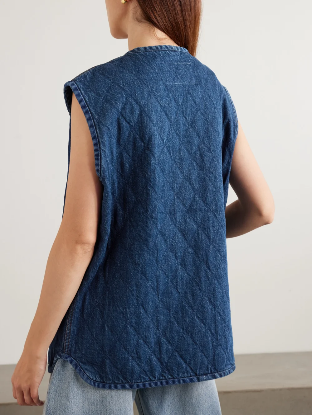 Back view of the BLAZÉ Milano Suffolk Padded Quilted Denim Vest