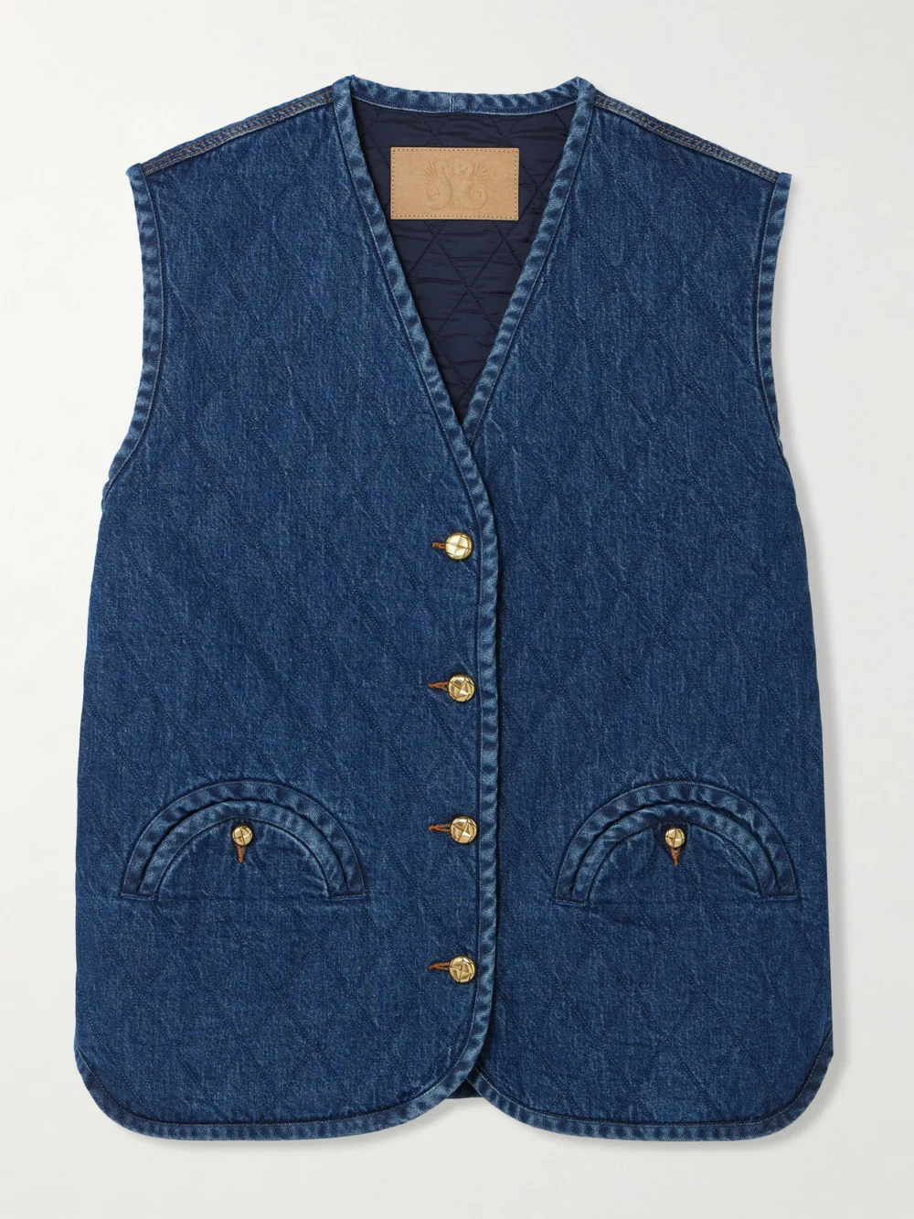 BLAZÉ Milano Suffolk Padded Quilted Denim Vest in dark denim