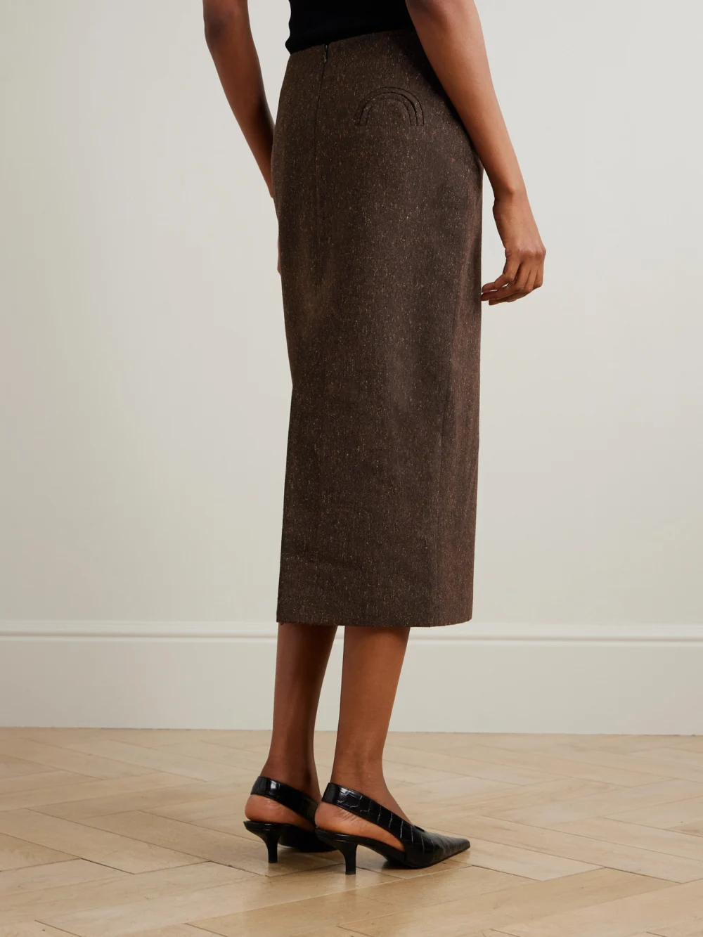 Back view of the BLAZÉ Milano Sussex Wool-blend Midi Skirt