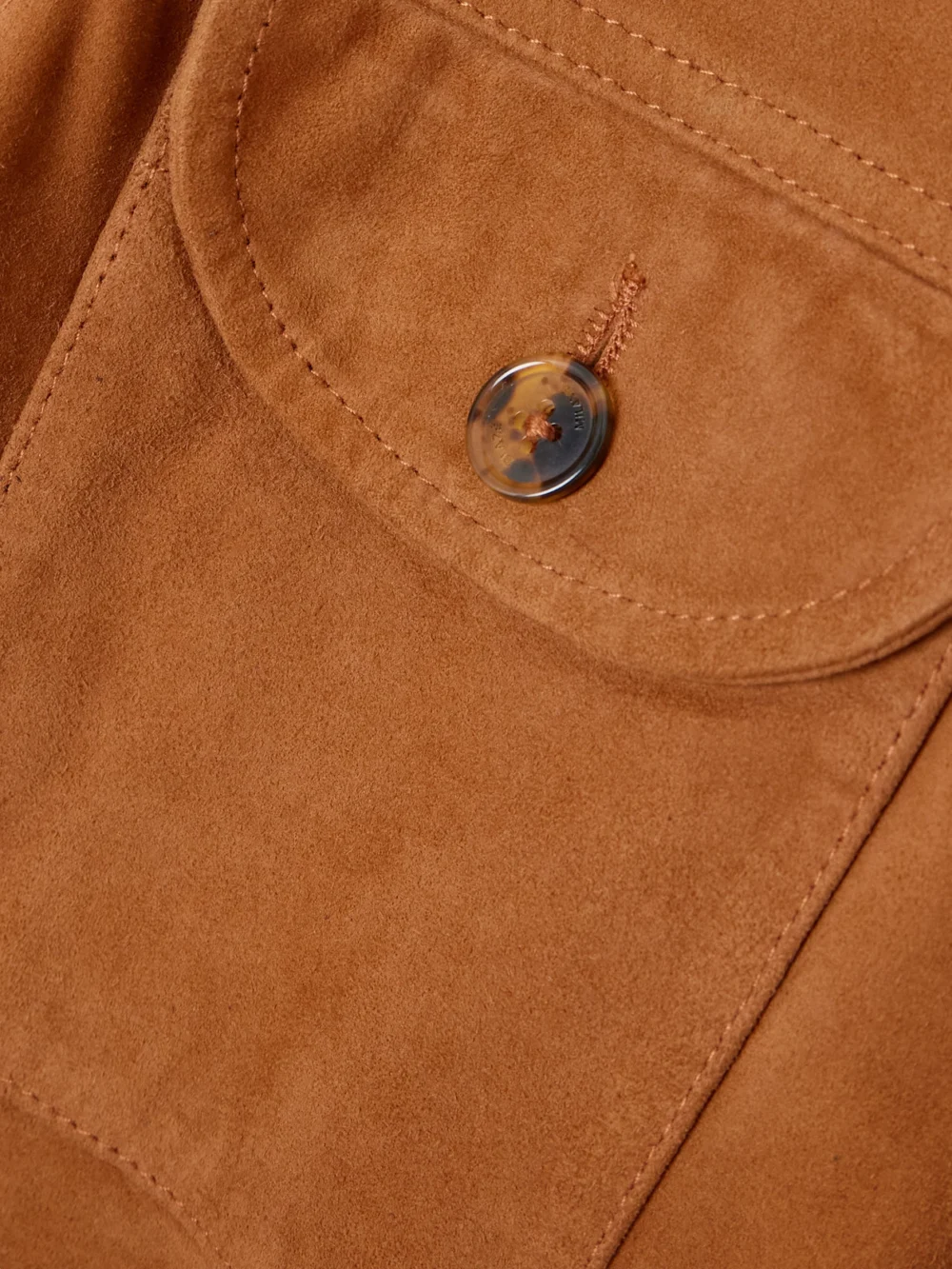 Close-up detail of the BLAZÉ Milano Viva Belted Suede Jacket