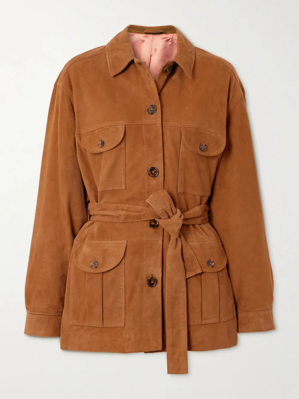 BLAZÉ Milano Viva Belted Suede Jacket in tan