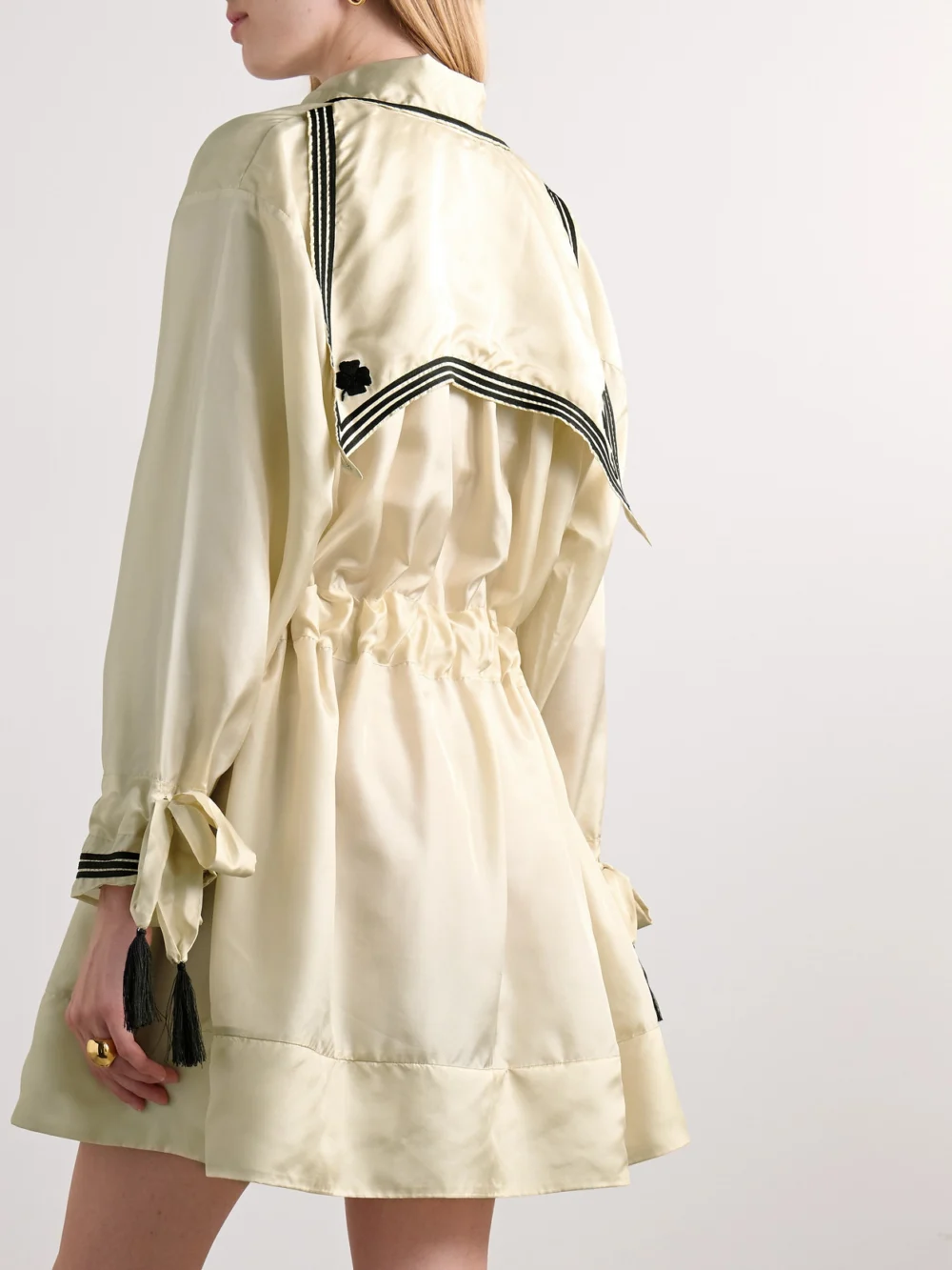 Back view of the Bode Boater Belted Silk-satin Mini Dress