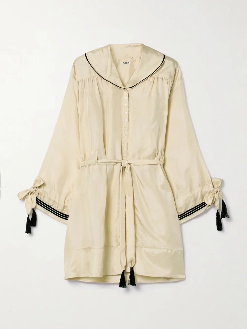 Bode Boater Belted Silk-satin Mini Dress in neutral