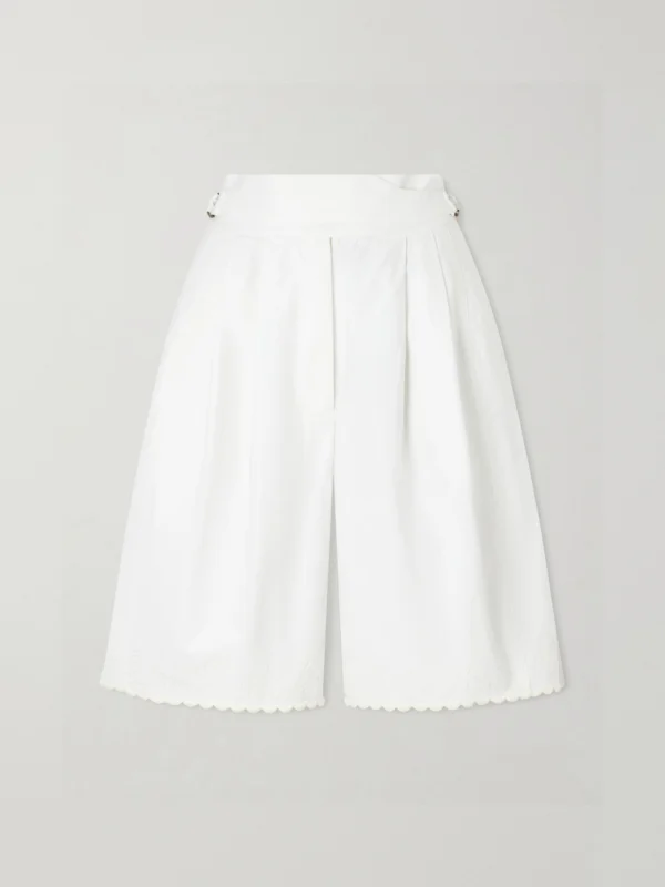 Bode Closerie Belted Scalloped Embroidered Cotton-poplin Shorts