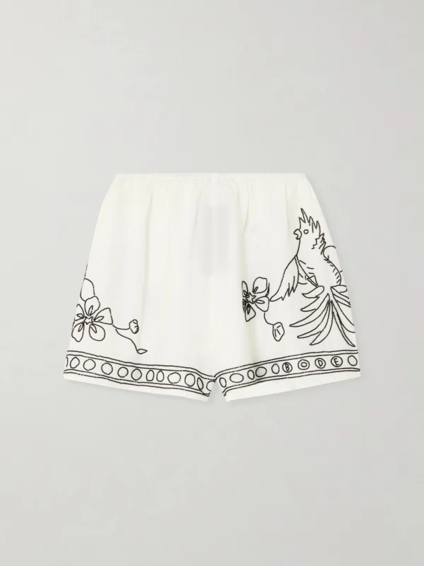 Bode Cockatoo Tap Bead-embellished Cotton and Silk-blend Shorts