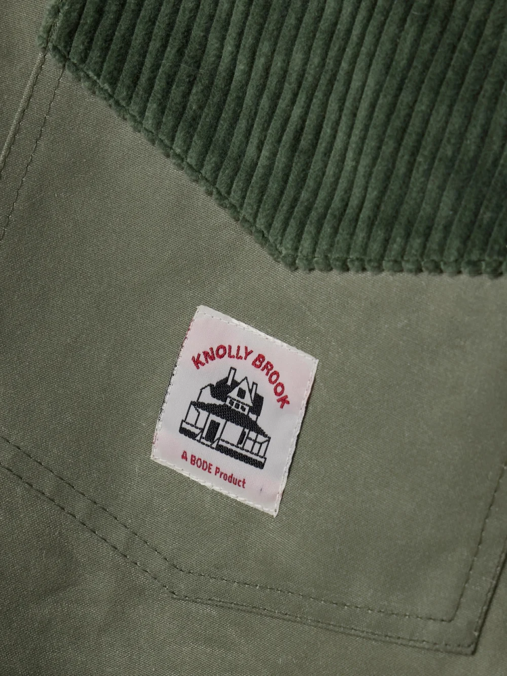 Close-up detail of the Bode Corduroy-trimmed Waxed-cotton Jacket
