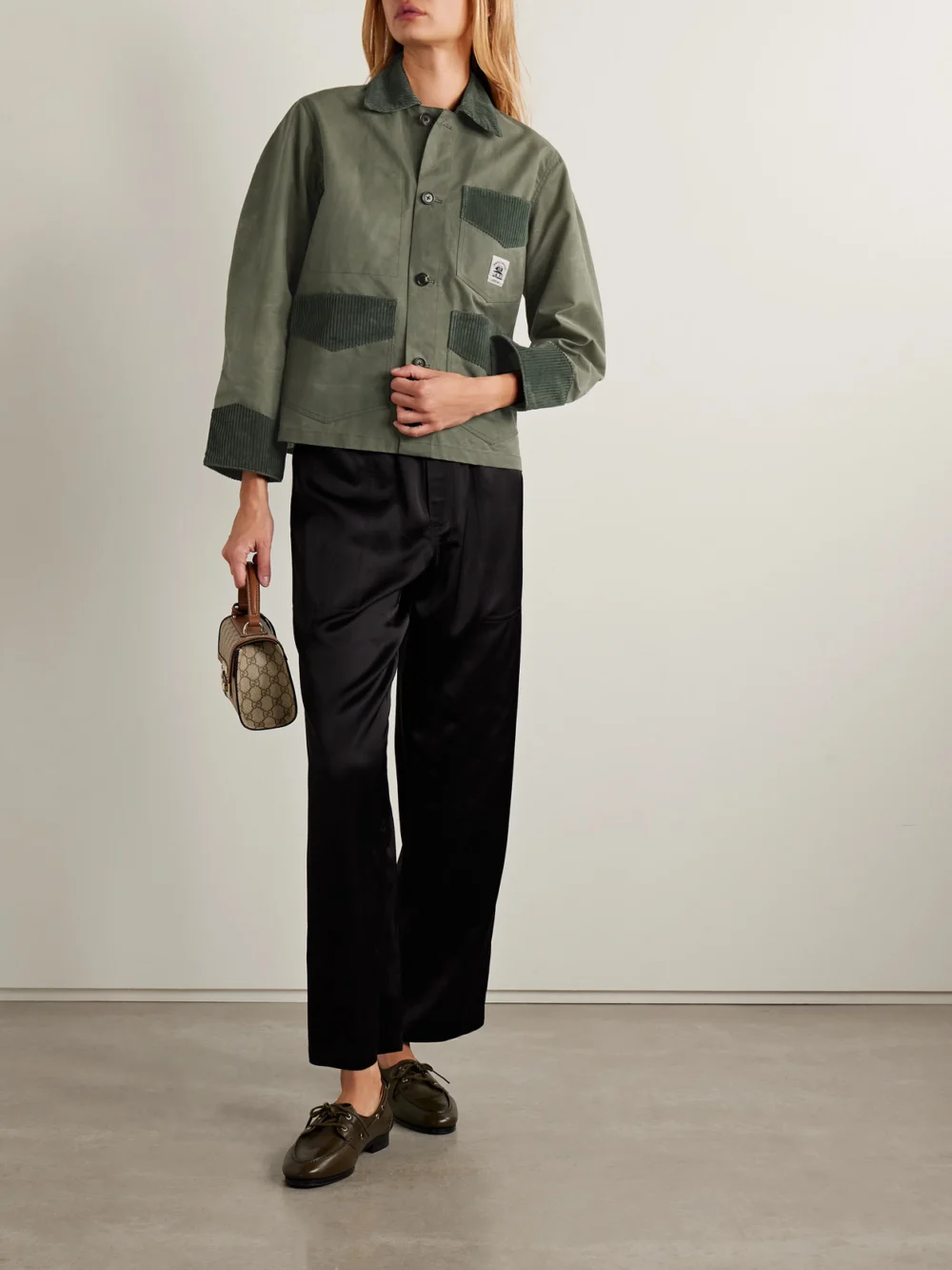 Bode Corduroy-trimmed Waxed-cotton Jacket, worn by a model