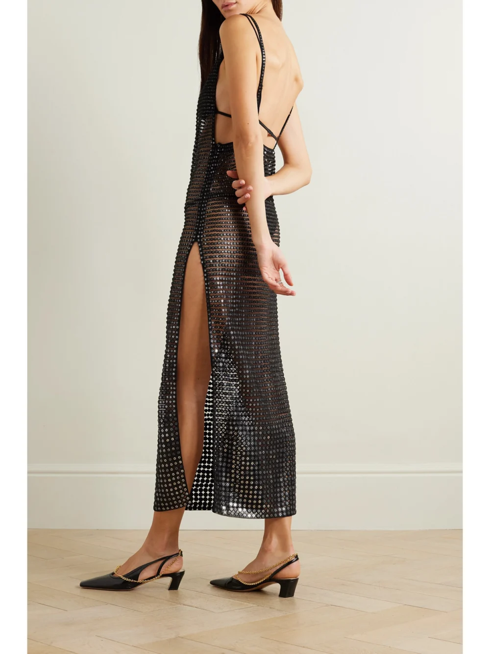 Back view of the Bode Crescendo Open-back Sequined Mesh Midi Dress
