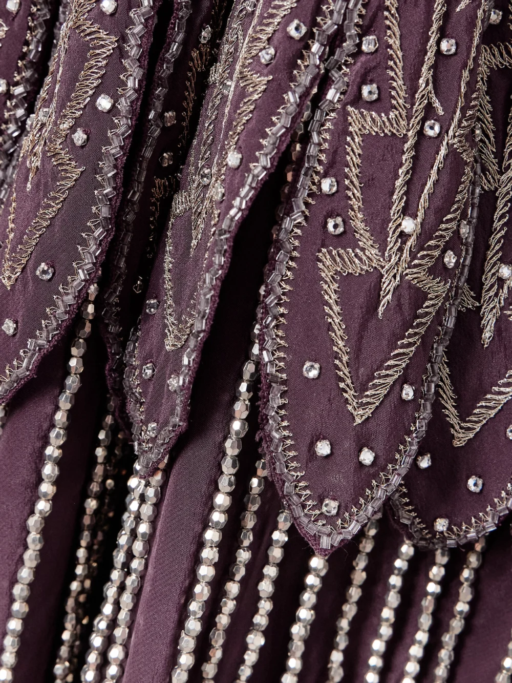 Close-up detail of the Bode Epoque Fringed Embroidered Embellished Silk-crepe Midi Dress