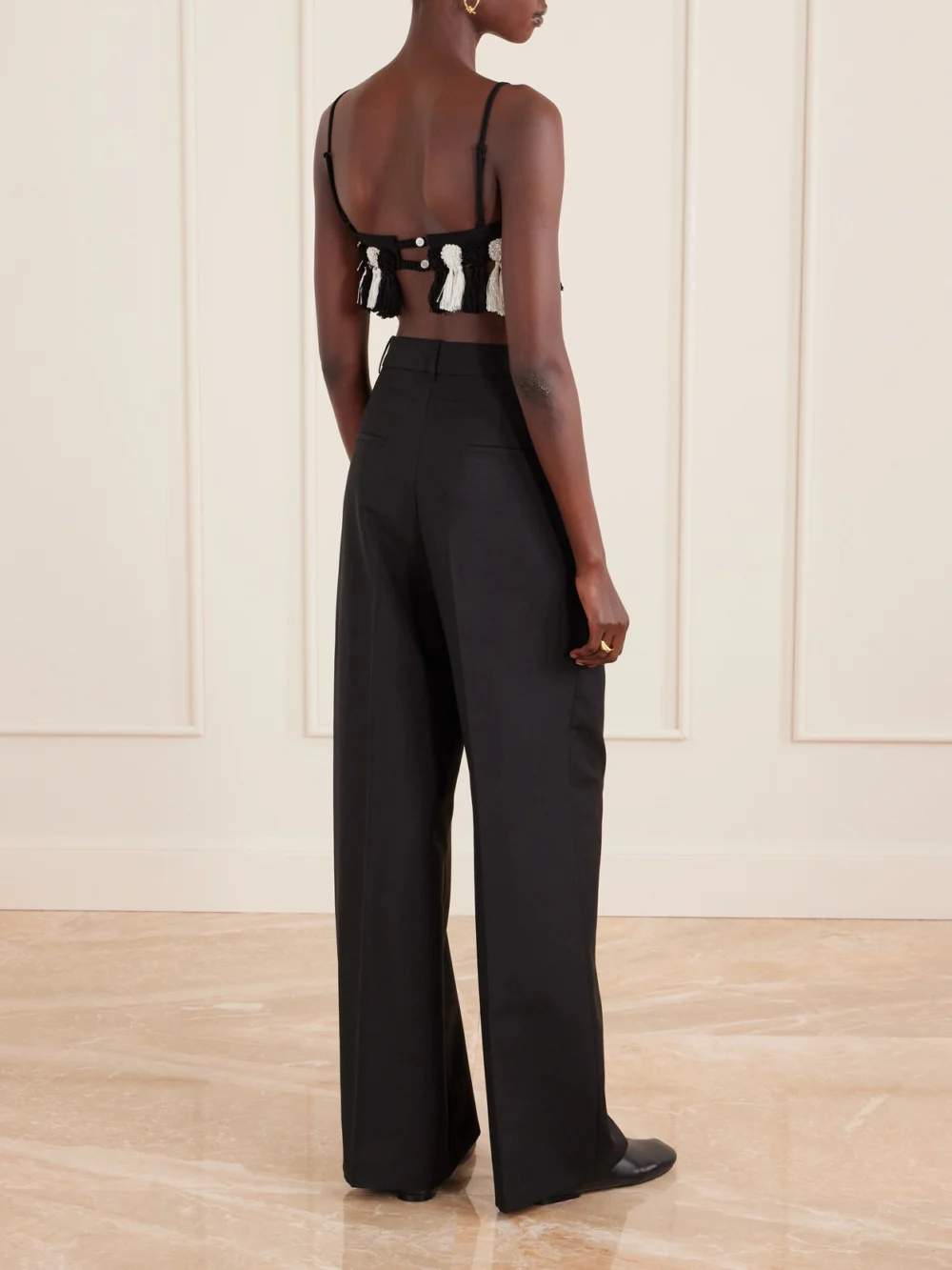 Back view of the Bode Folly Tasseled Wool-crepe Bralette