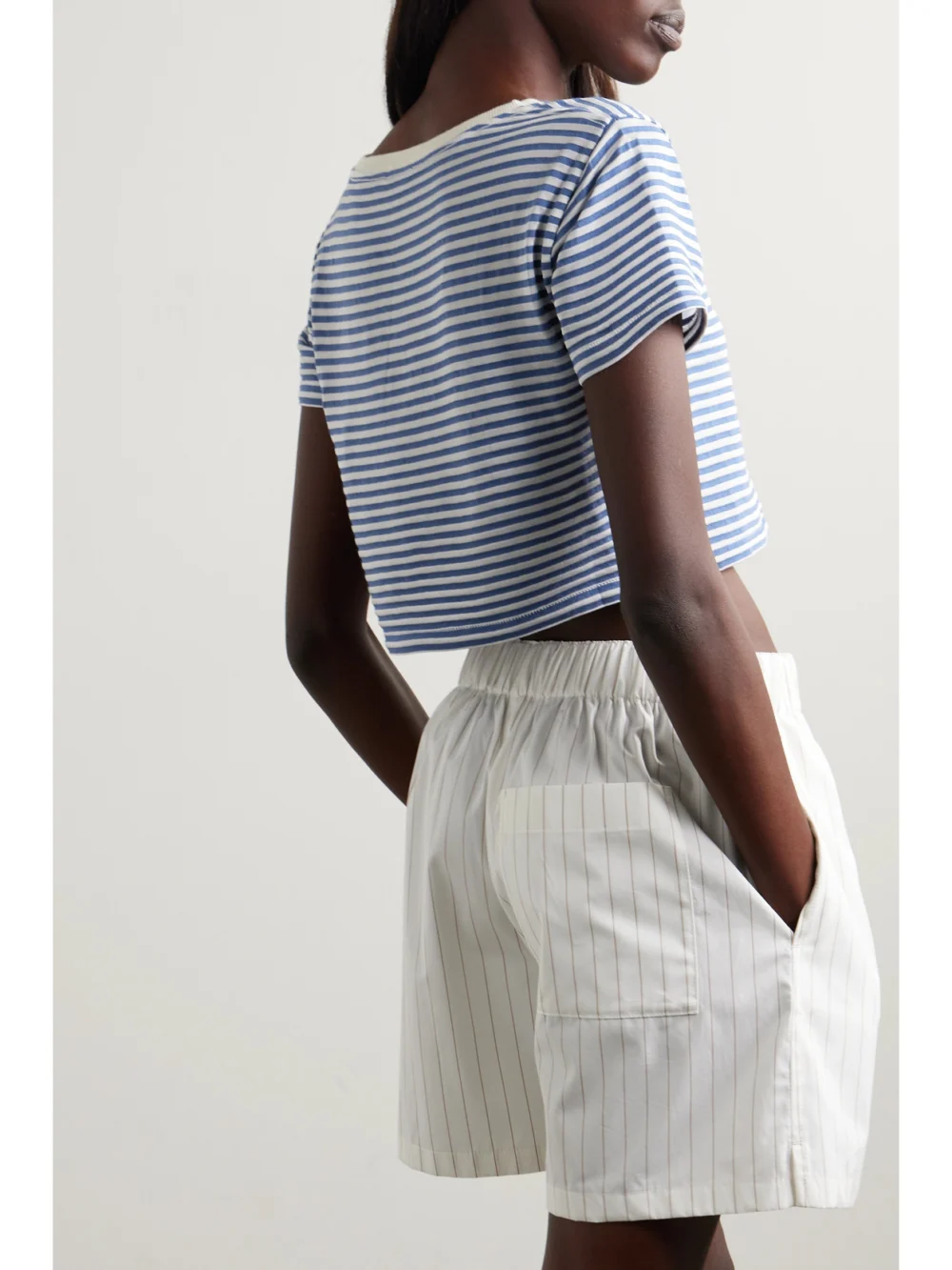 Back view of the Bode Frog and Pony Cropped Flocked Striped Cotton-blend T-shirt