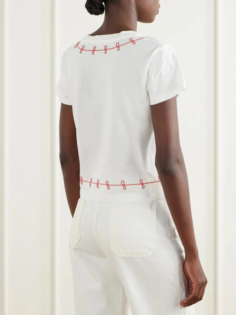 Back view of the Bode Lasso Embroidered Cotton-jersey T-shirt