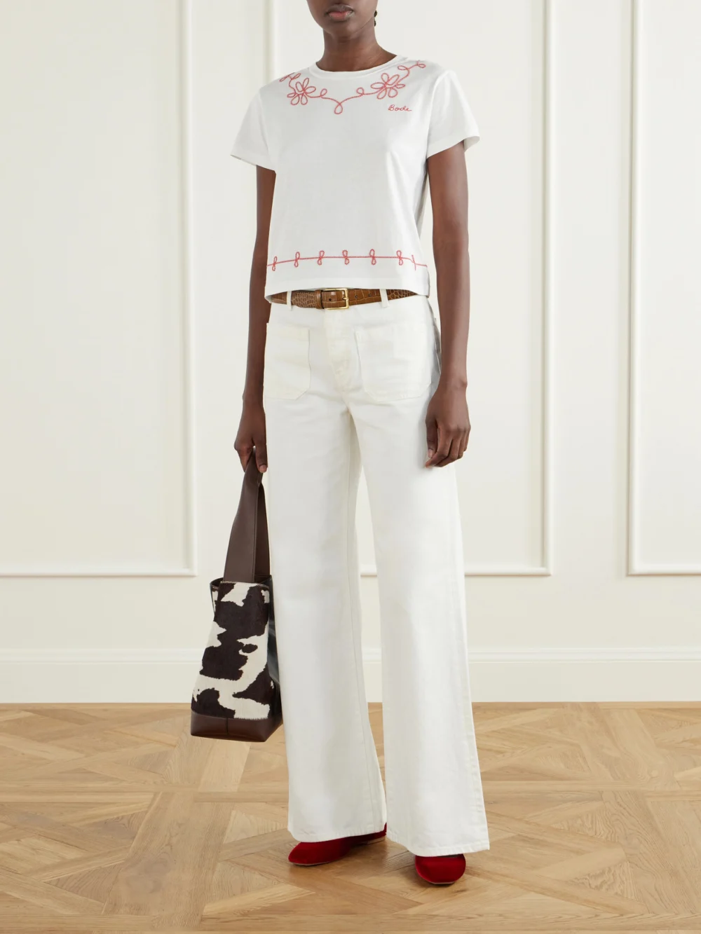 Bode Lasso Embroidered Cotton-jersey T-shirt, worn by a model