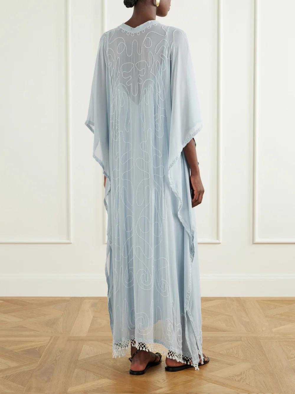 Back view of the Bode Layered Bead-embellished Silk-georgette Maxi Dress