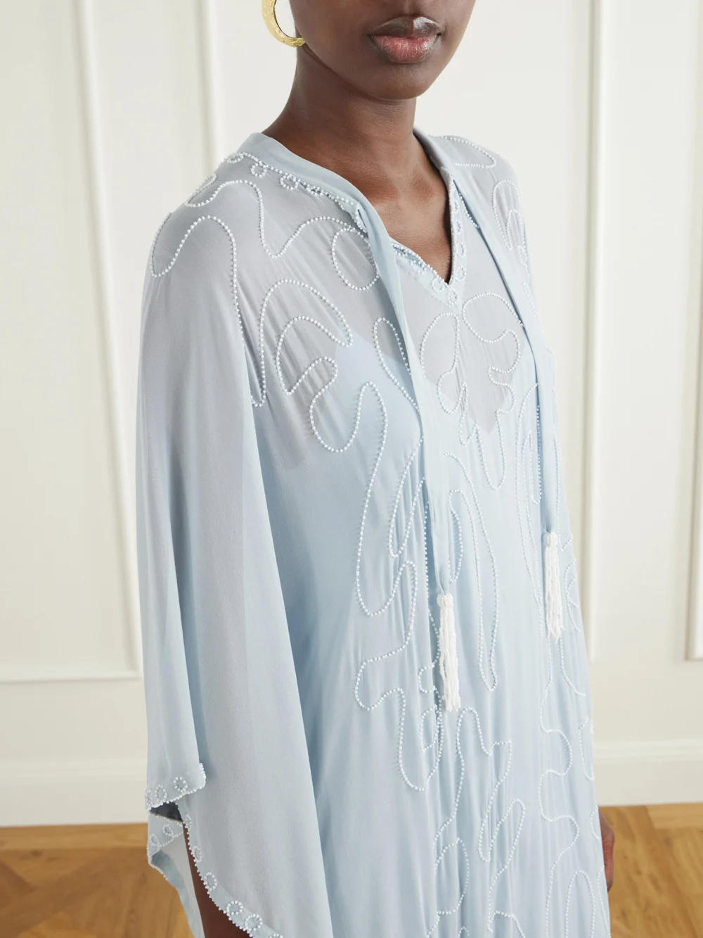 Close-up detail of the Bode Layered Bead-embellished Silk-georgette Maxi Dress