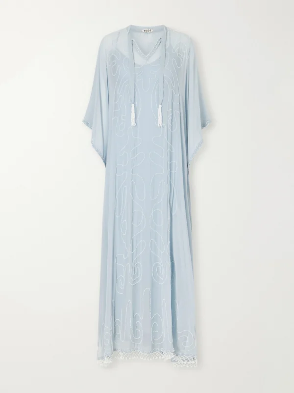 Bode Layered Bead-embellished Silk-georgette Maxi Dress