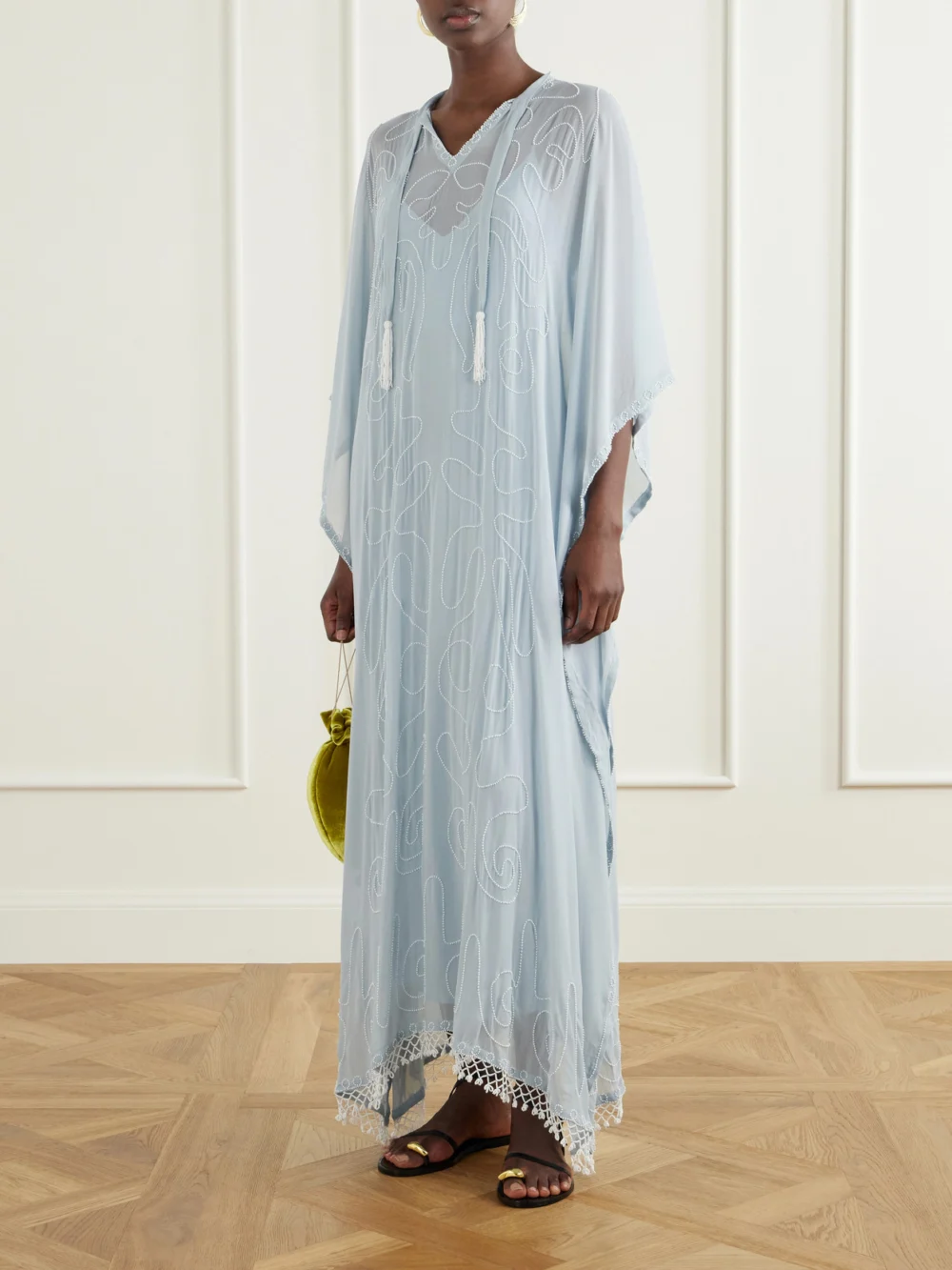 Bode Layered Bead-embellished Silk-georgette Maxi Dress, worn by a model