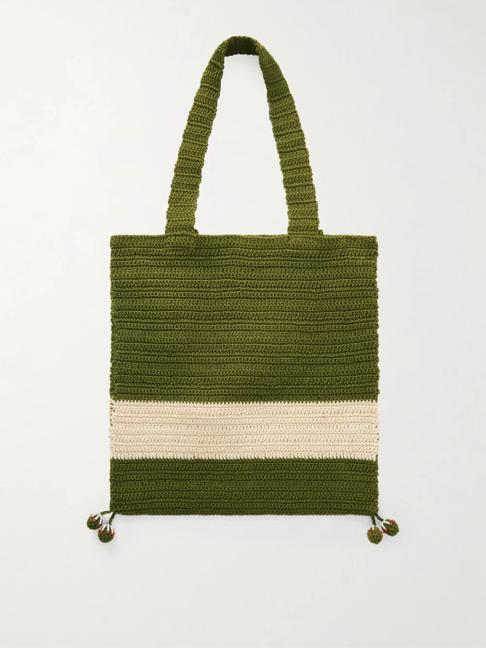 Back view of the Bode Marsh Embellished Crocheted Cotton Tote