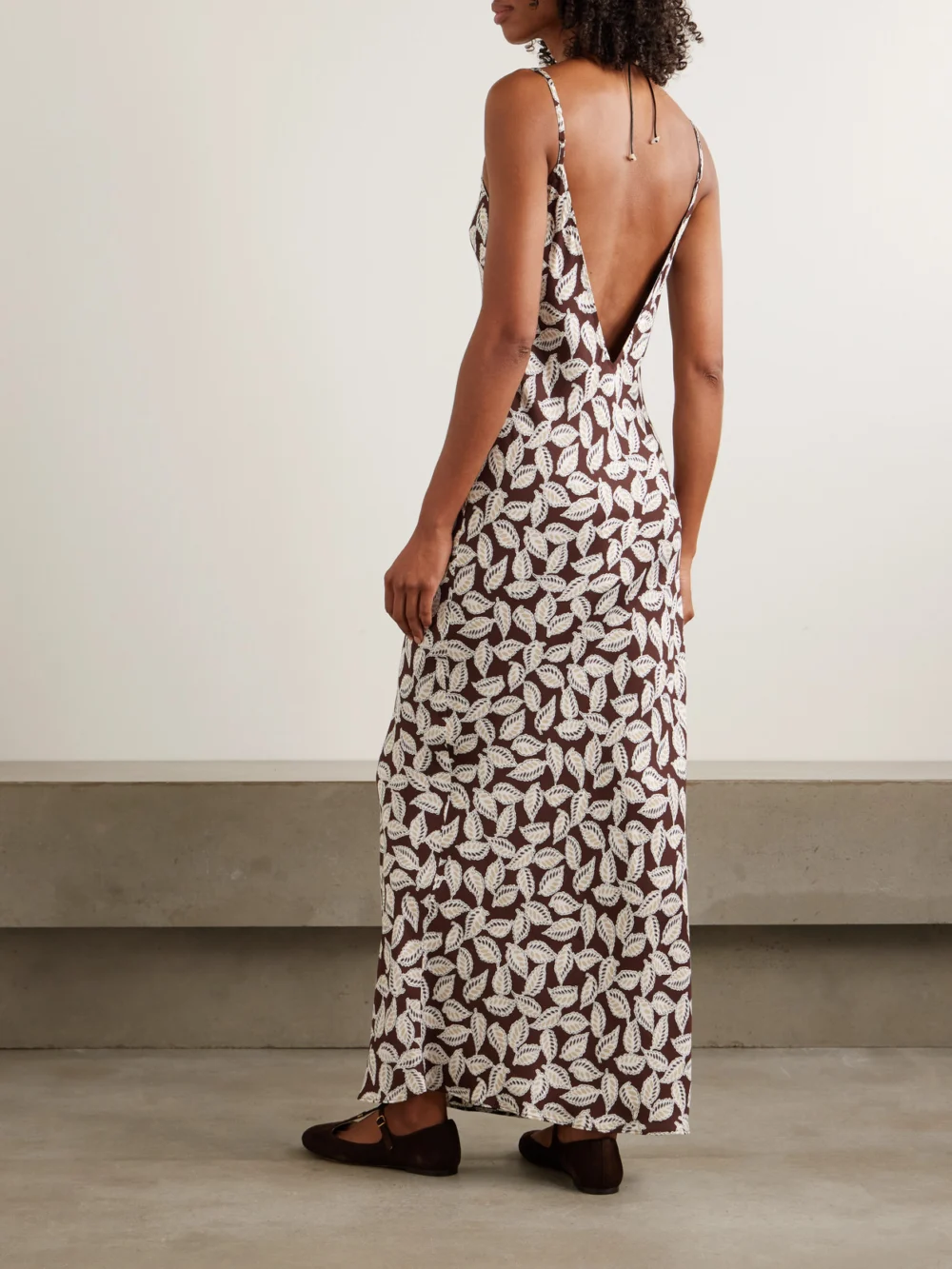 Back view of the Bode Paper Birch Printed Twill Maxi Dress