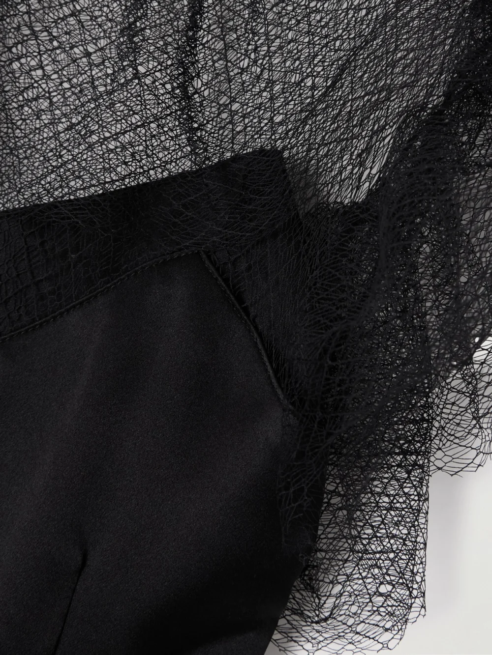 Close-up detail of the Bode Prima Ruffled Mesh-trimmed Silk-satin Maxi Dress
