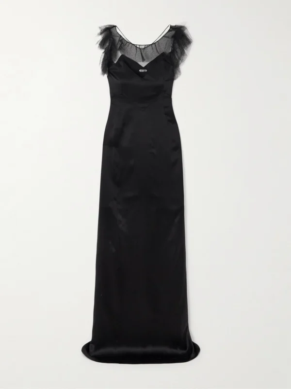 Bode Prima Ruffled Mesh-trimmed Silk-satin Maxi Dress