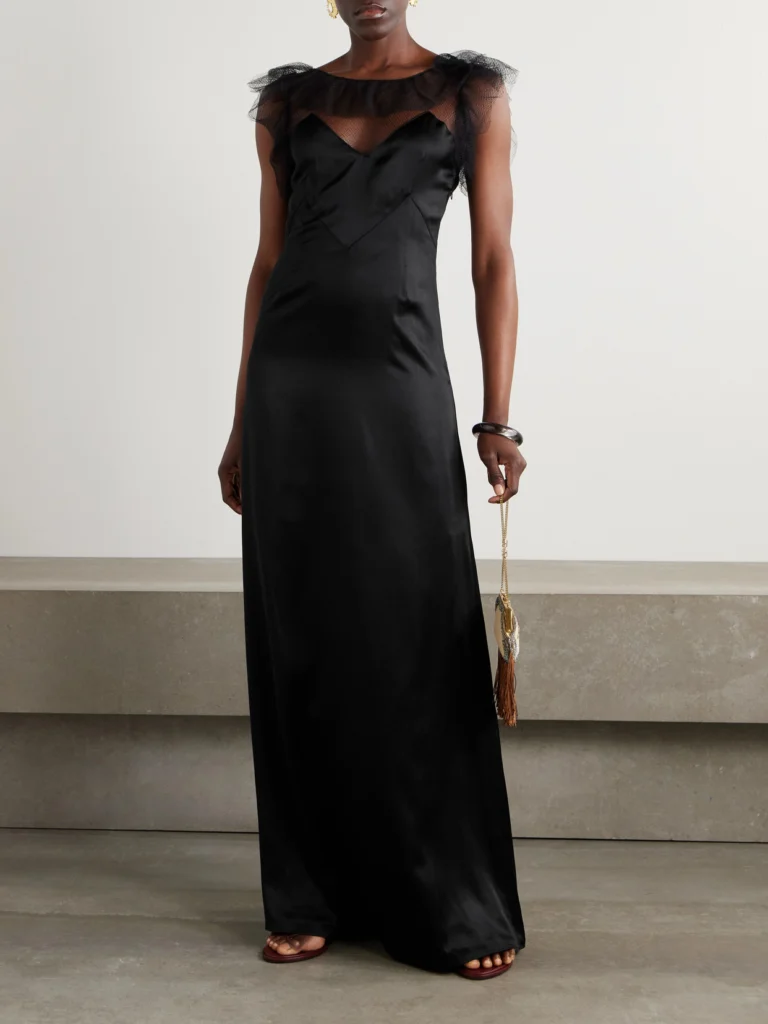 Bode Prima Ruffled Mesh-trimmed Silk-satin Maxi Dress