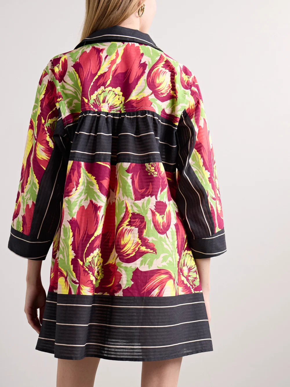 Back view of the Bode Printed Cotton-jacquard Mini Shirt Dress