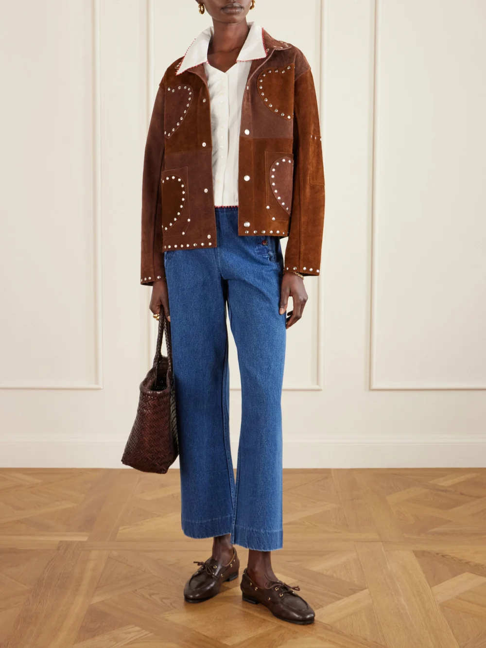 Bode Redbud Cropped Embroidered Cotton-poplin Shirt, worn by a model