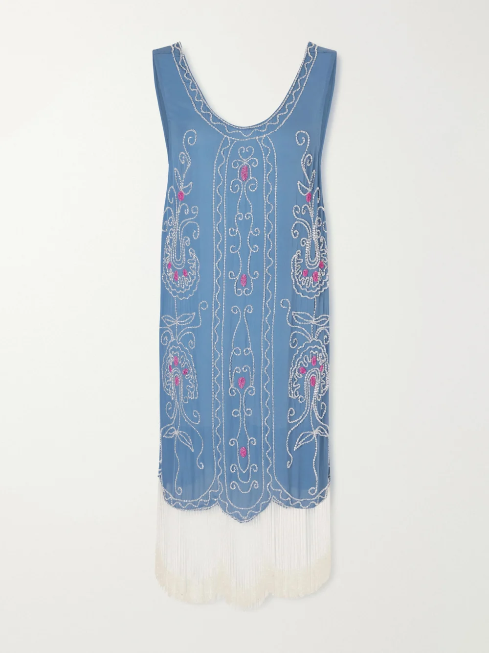 Bode Sea Flower Beaded Silk Dress in blue