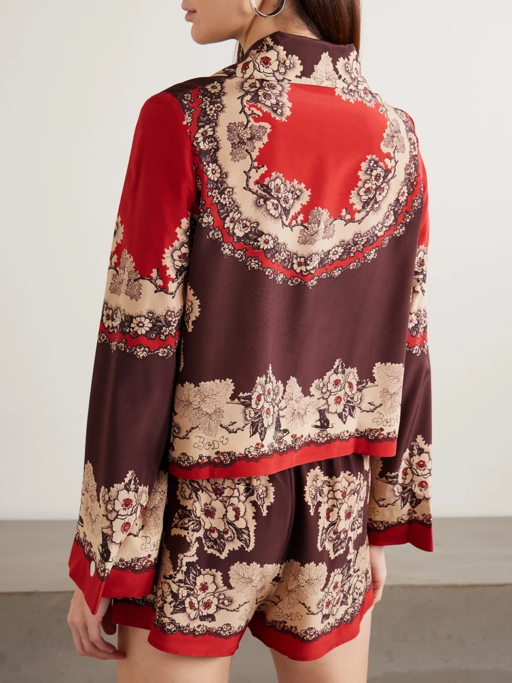 Back view of the Bode Storybook Printed Silk Jacket