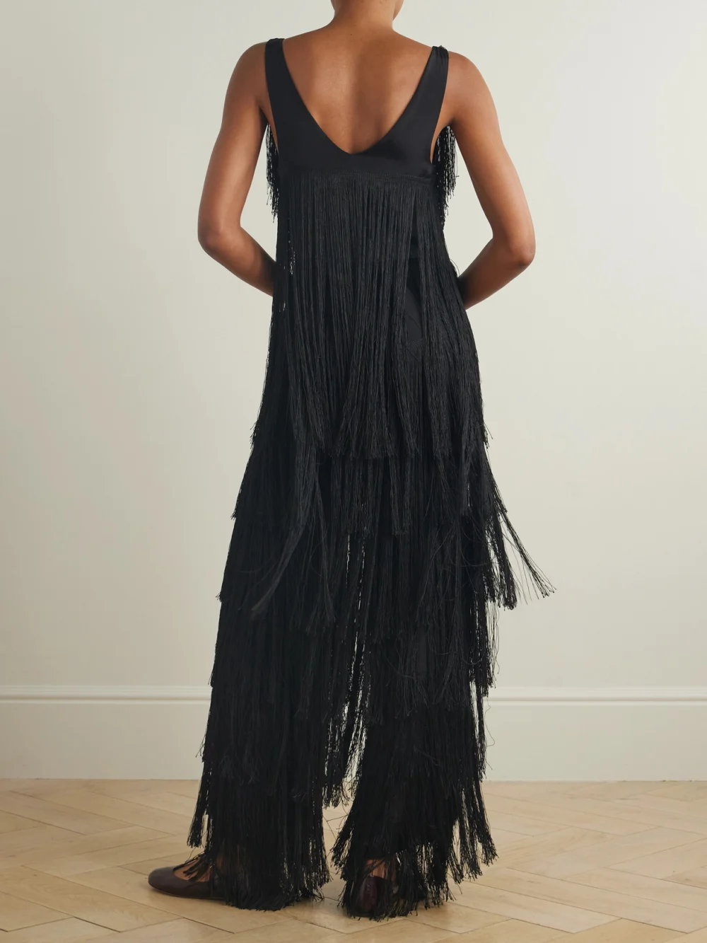Bode Sweeper Fringed Silk Jumpsuit, worn by a model