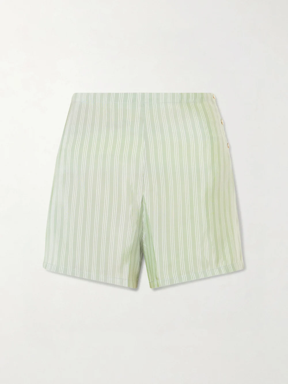 Bode Sylvan Striped Silk-satin Shorts in sage green