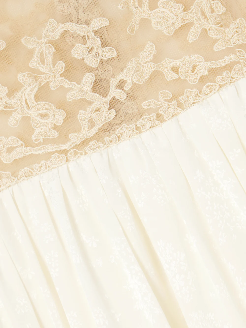Close-up detail of the Bode Trousseau Lace and Silk-jacquard Maxi Dress