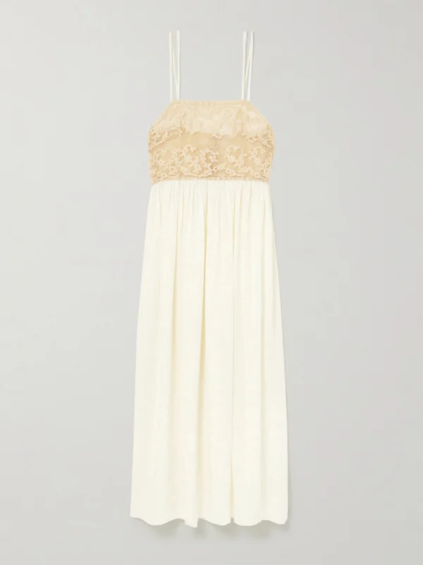 Bode Trousseau Lace and Silk-jacquard Maxi Dress