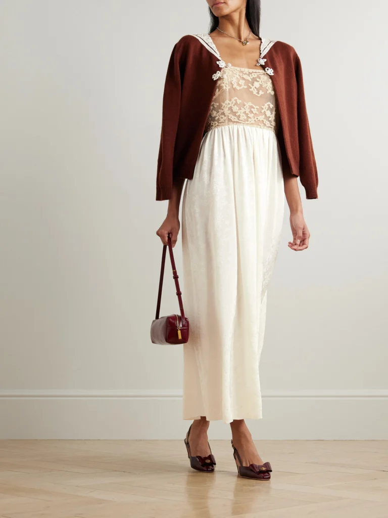 Bode Trousseau Lace and Silk-jacquard Maxi Dress
