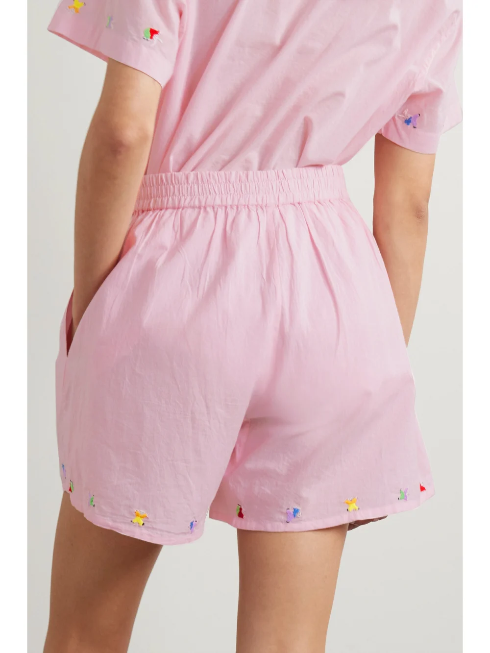 Back view of the Bode Tumbler Embroidered Cotton-poplin Shorts