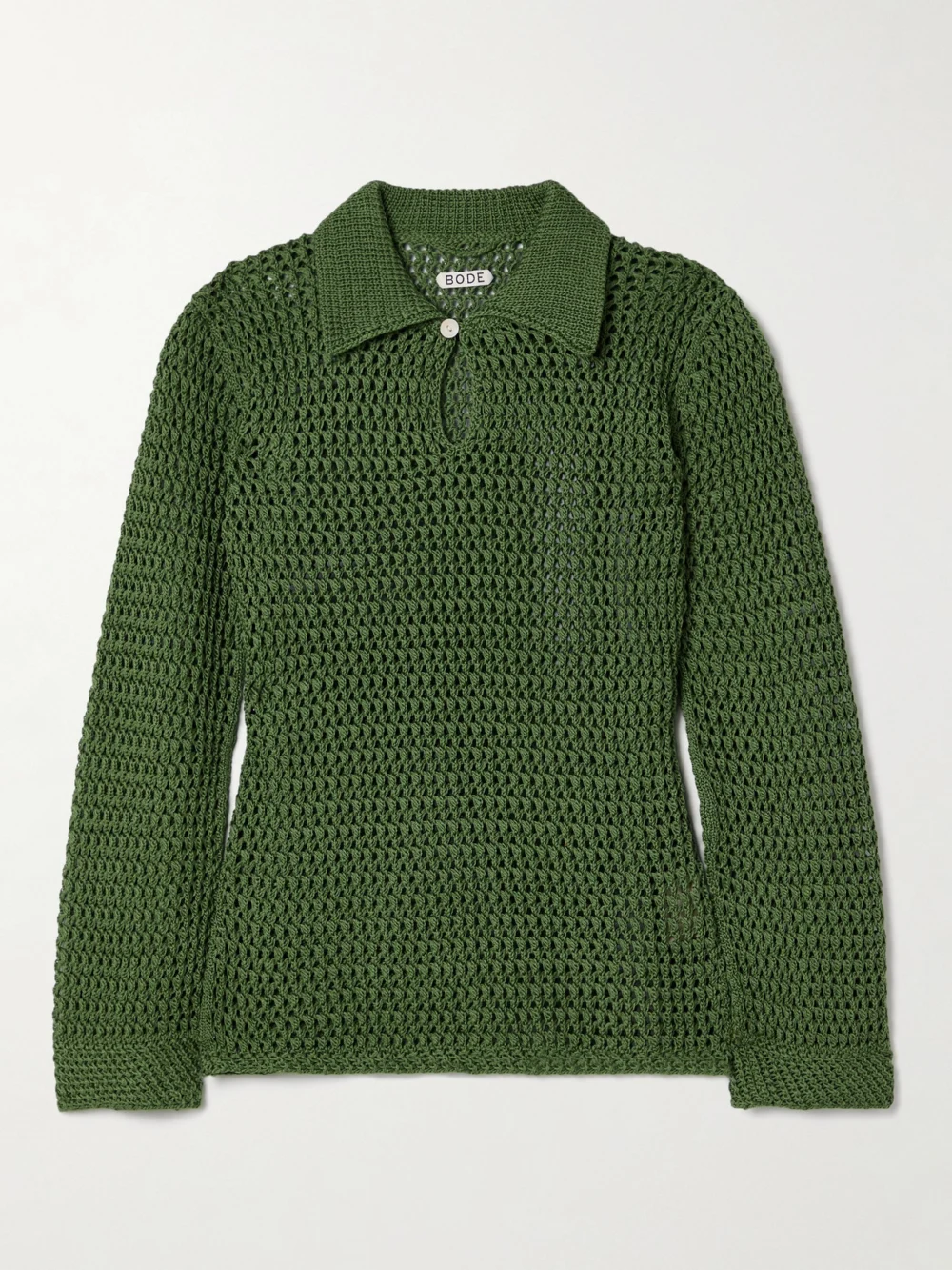 Bode Willows Crocheted Cotton Polo Shirt in green