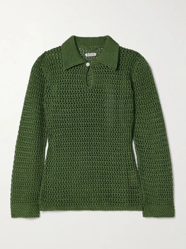 Bode Willows Crocheted Cotton Polo Shirt